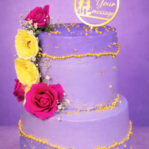 Lavender Floral Celebration Cake with Gold Accents