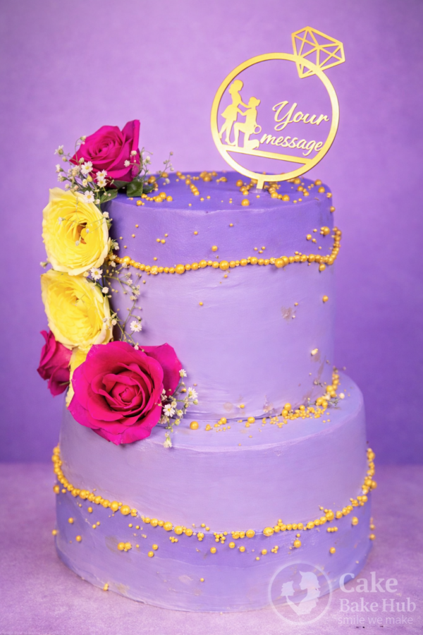 Lavender Floral Celebration Cake with Gold Accents