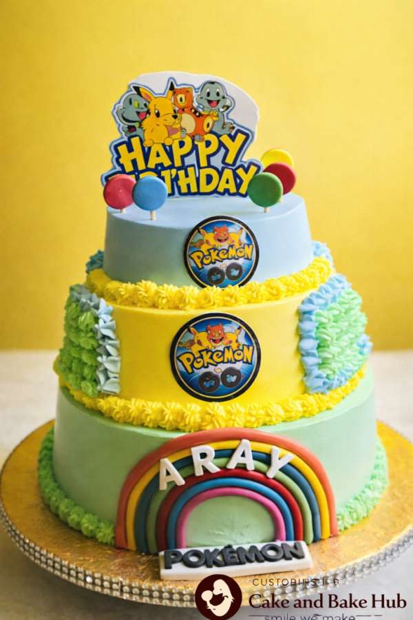 Pokémon Theme Multi-Tier Birthday Cake for Kids